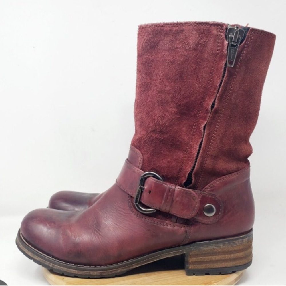 Clarks maroon red suede Majorca isle Moto boot with buckles
